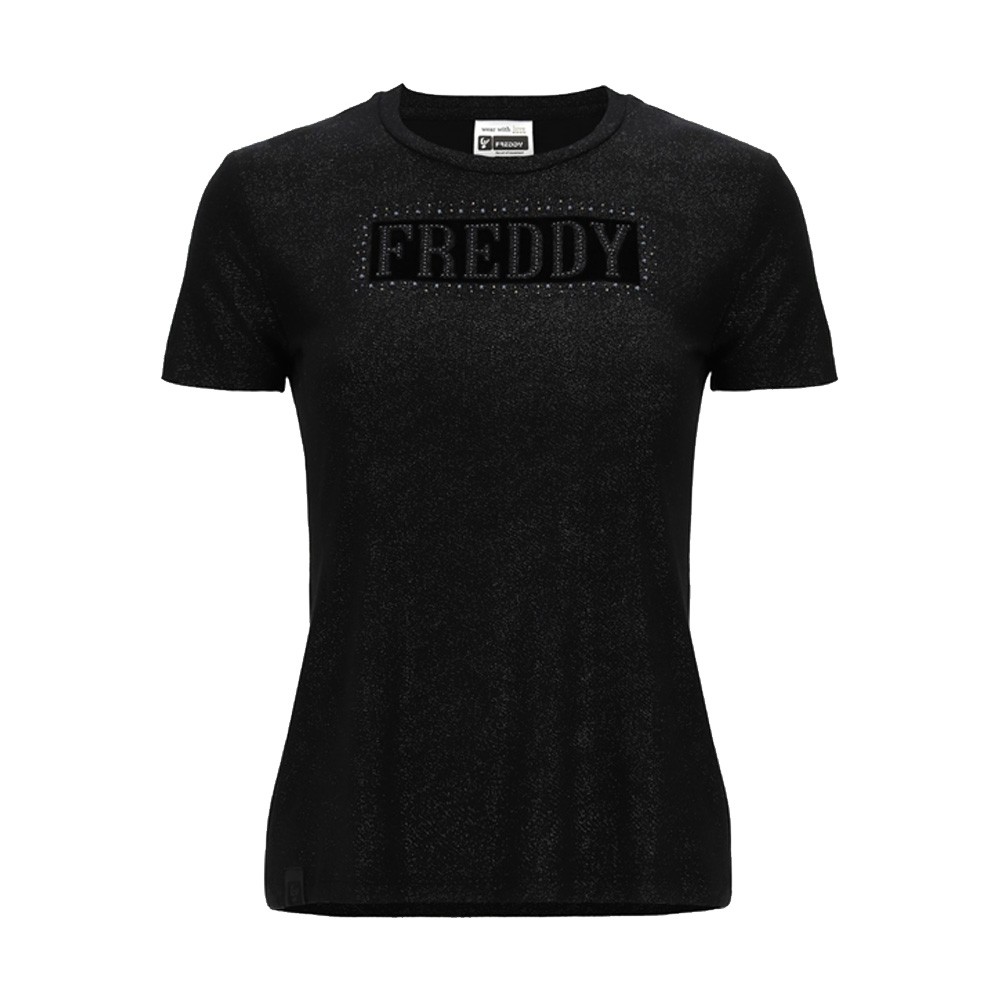 Freddy Glitter-effect t-shirt with rhinestones and micro studs - F0WALT2-NMY