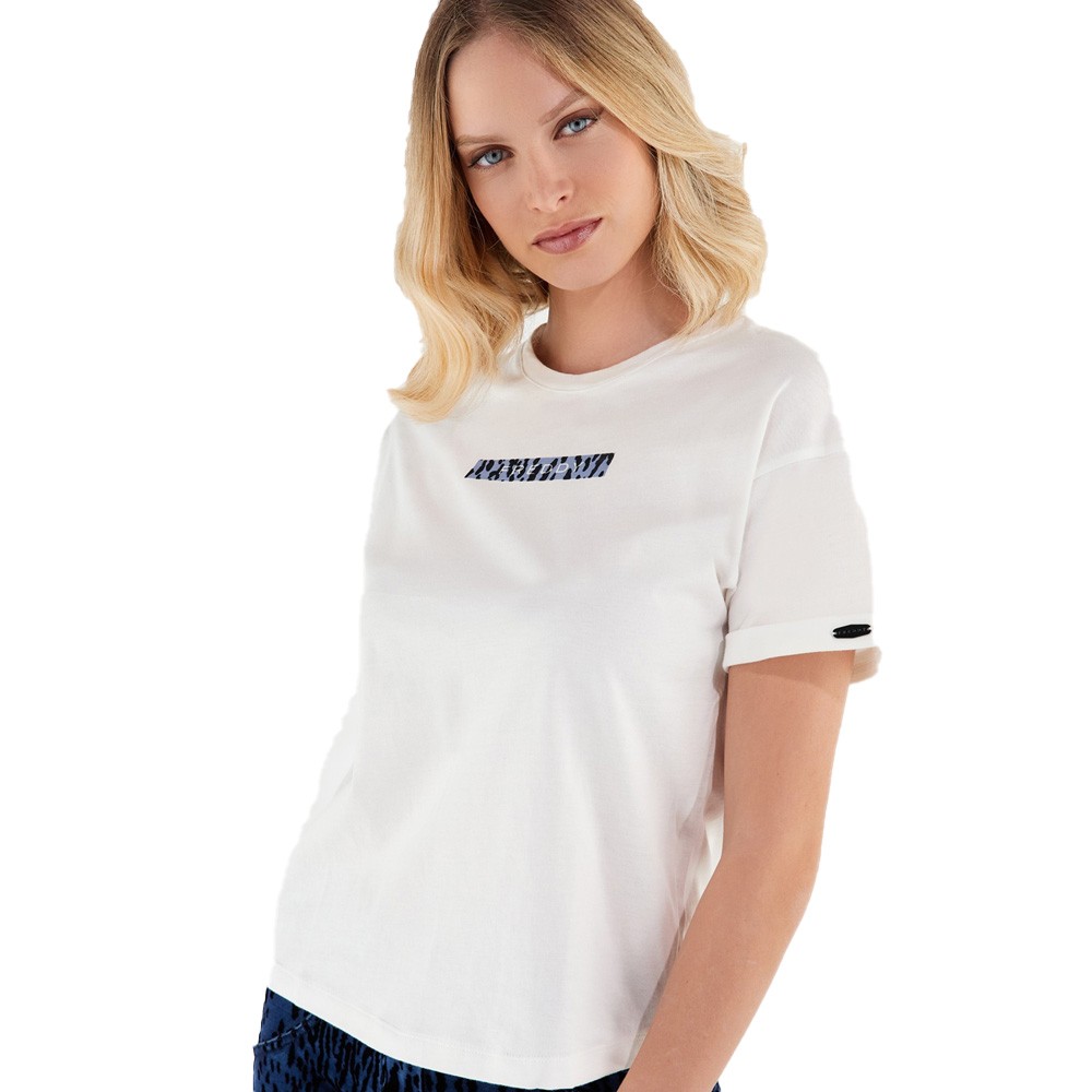 Freddy White comfort-fit t-shirt with a small animal print pane - S1WTWT10-W
