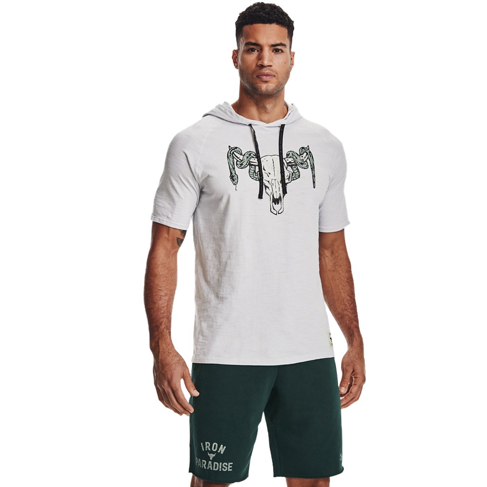 Under Armour Men's Project Rock Charged Cotton® Short Sleeve Hoodie - 1361719-014
