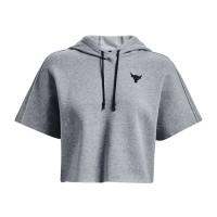 Under Armour Womens Project Rock Fleece Short Sleeve Hoodie Γκρι - 1371370-035
