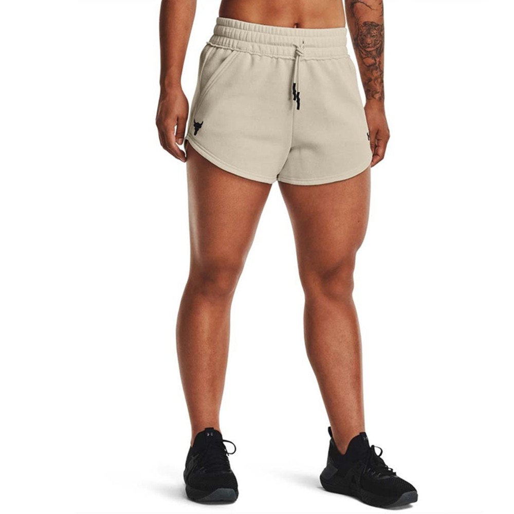 Under Armour Womens Project Rock Fleece Shorts Μπεζ - 1371371-279