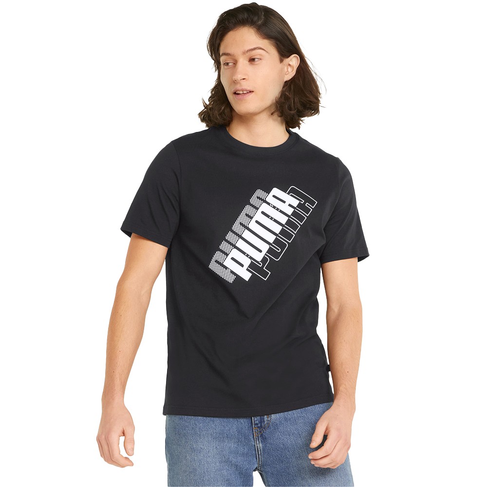 Puma Power Logo Men's Tee Ανδρικό T-shirt Μαύρο με Λογότυπο Μαύρο - 847376-01