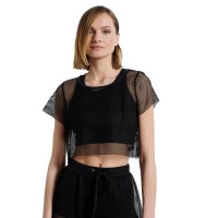 Bodytalk Γυναικεία Bdtk κοντομάνικη cropped μπλούζα με δίχτυ - 1221-904020-00100