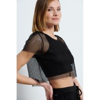 Bodytalk Γυναικεία Bdtk κοντομάνικη cropped μπλούζα με δίχτυ - 1221-904020-00100