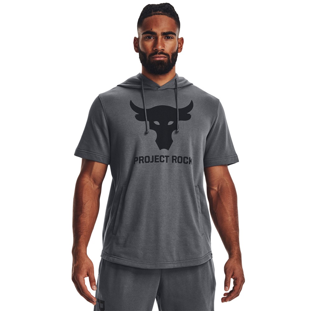 Under Armour Men's Project Rock Terry Short Sleeve Hoodie Ανδρικό T-shirt με κουκούλα - 1377427-012