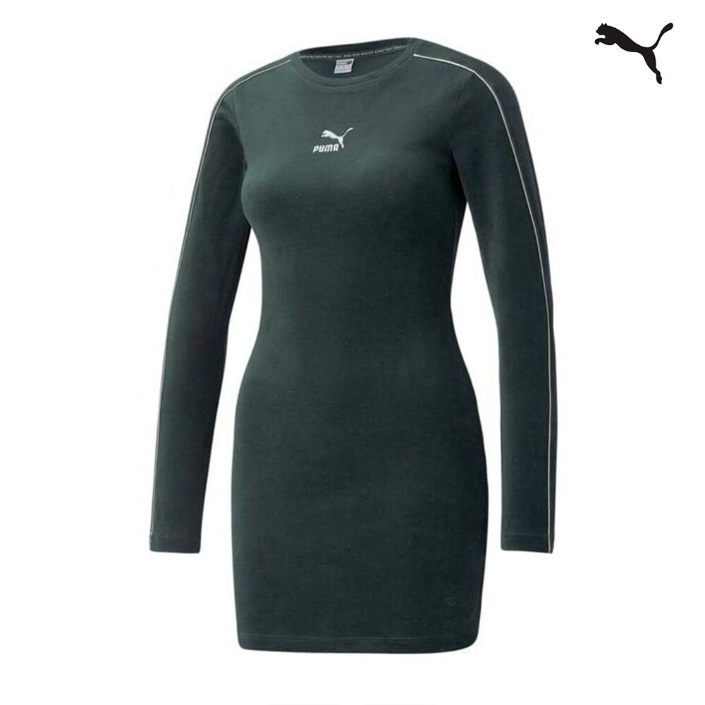 Puma Iconic T7 Velour Fitted Dress – Green Gables (589764-80)