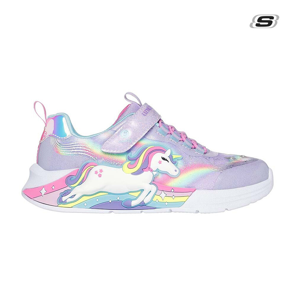 Lighted Unicorn Bungee & Gore Sneaker W/ Rainbow Glitter Print Upper