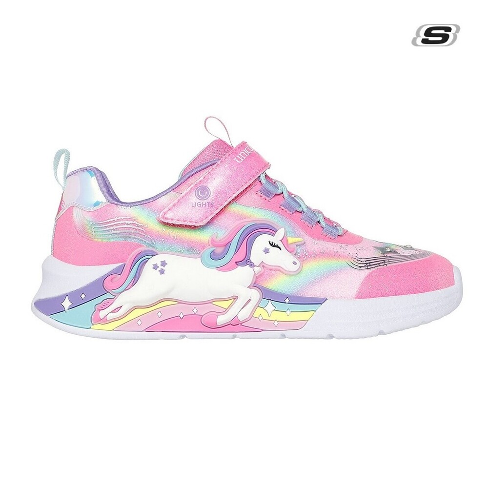 Lighted Unicorn Bungee & Gore   Sneaker W/ Rainbow Glitter Print Upper